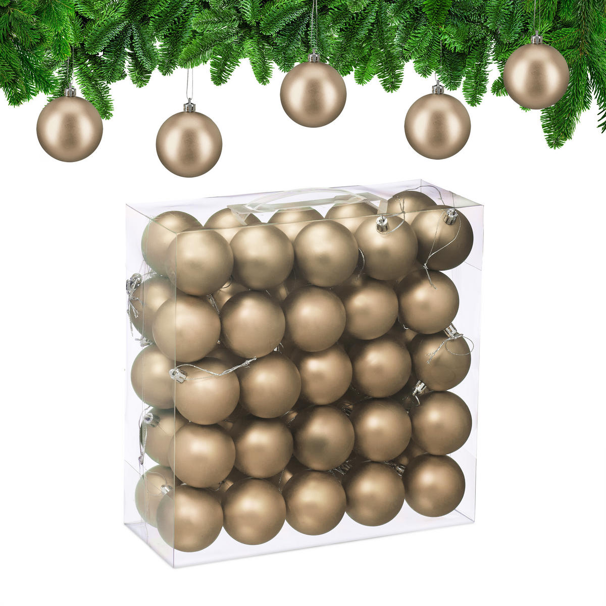 50XWEIHNACHTSKUGELN - Creme, Kunststoff (6/7/6cm) - Relaxdays