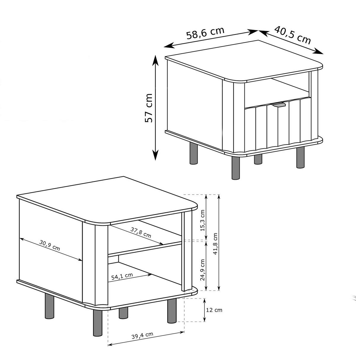 NACHTSCHRANK VITA 59/41/57 cm Alpinweiß - Weiß, Holzwerkstoff/Metall (59/57/40.5cm) - Idohome