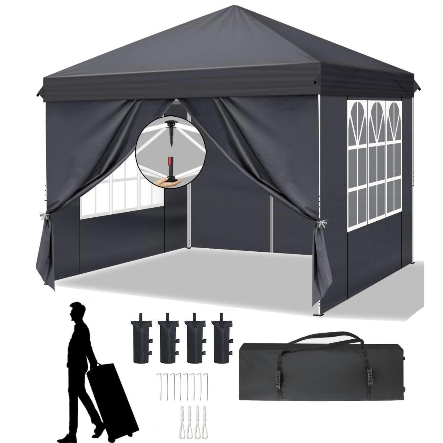 FALTPAVILLON 3 x 3 m Anthrazit mit 4 Seitenteilen, Pop-Up One-Touch - Anthrazit, Textil (300/255/300cm)