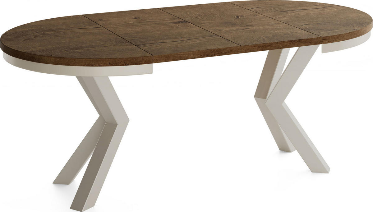 ESSTISCH Clara Grau-Beige runder ausziehbarer, Lefkas Eiche 100-180/100/76 cm - Alteiche/Braun, Holzwerkstoff/Metall (100/176/76cm) - WFL GROUP