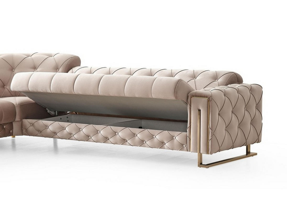 ECKSCHLAFSOFA Shimla Beige - Langer Schenkel Rechts - Beige, Holzwerkstoff/Kunststoff (245/310cm)