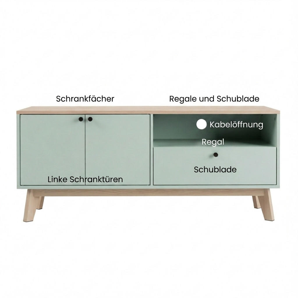 TV-SCHRANK 120/35/50 cm Hellgrün Eiche mit 1 Schublade und 2 Türen - Eichefarben, Holzwerkstoff (120/50/35cm) - Oxeza