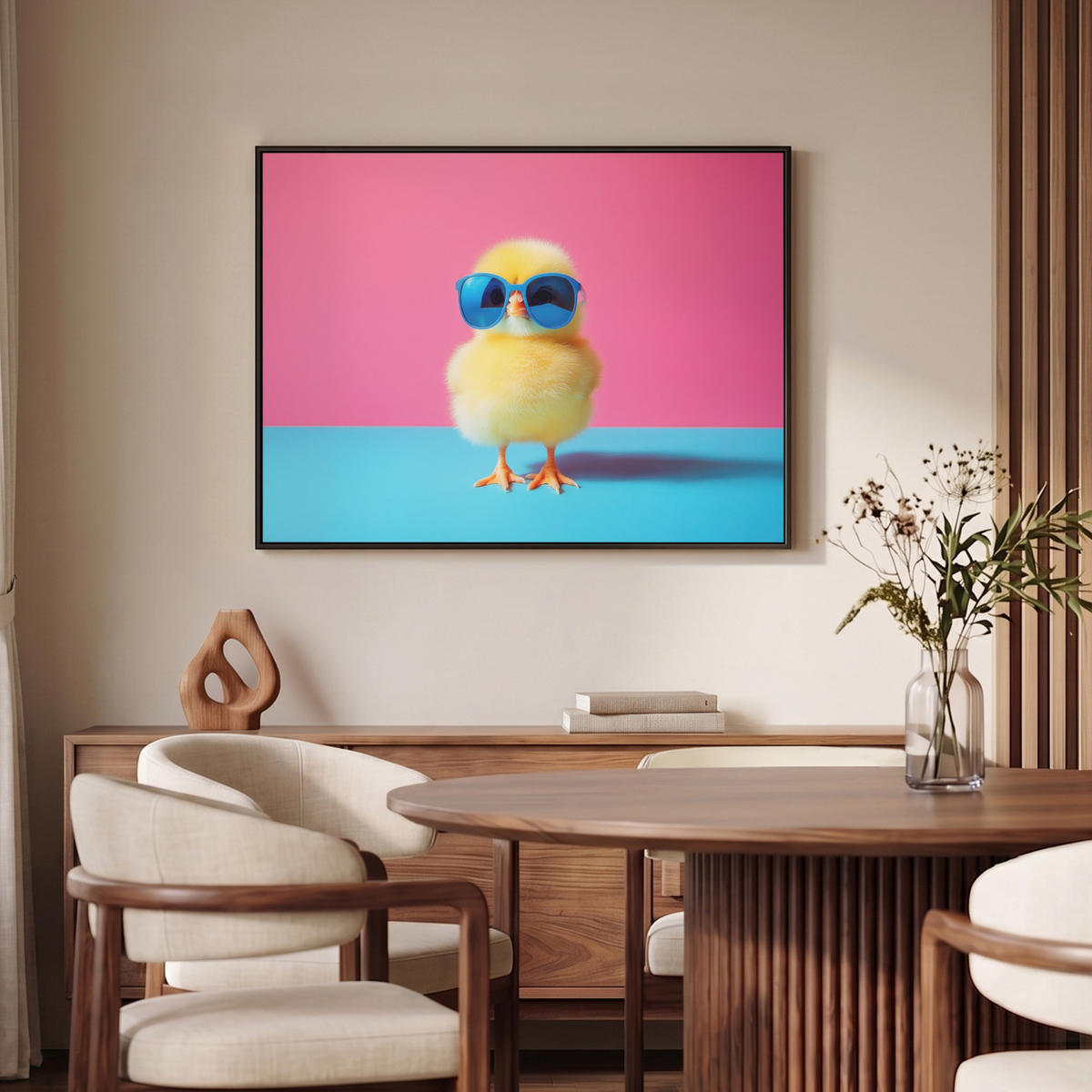 LEINWAND Bilder mit Rahmen - Chick - Sonnenbrille - Blau - 100x70 - Pink, Textil (100/70cm) - MuchoWow