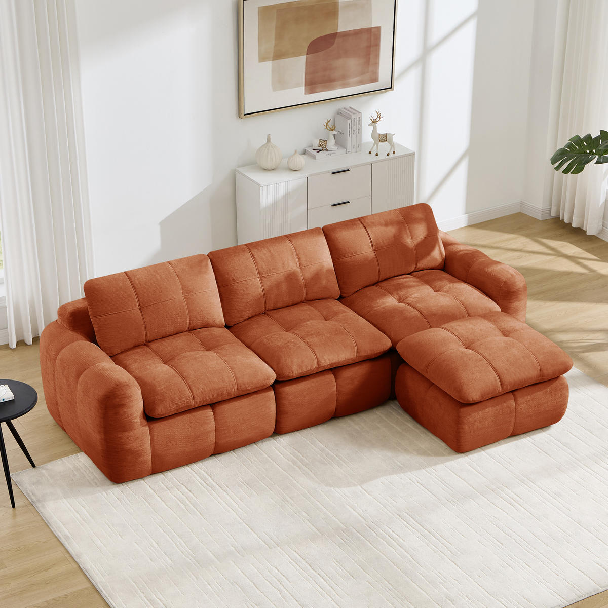 ECKSOFA DE-34464 L-Form mit Ottoman und Chenille-Bezug Orange - Orange, Textil (160/264cm) - ComfortXL