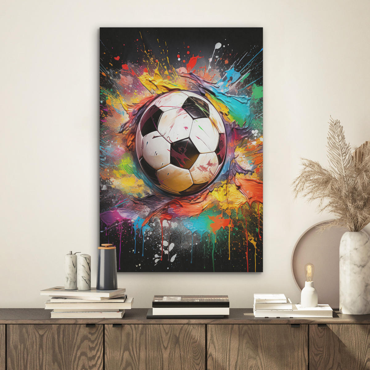 AKUSTIKBILD Fußball - Farbe - Farben - Schwarz - Weiß Kunstdruck Schlafzimmer 50x70 cm - Weiß, Kunststoff (50/70/0.9cm) - MuchoWow