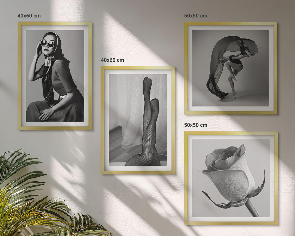 BILDER SET 4er Set - 50x50 cm & 40x60 cm Goldrahmen - Stilvolle Porträts eleganter Frauen - Goldfarben, Kunststoff (50/50cm) - TULUP