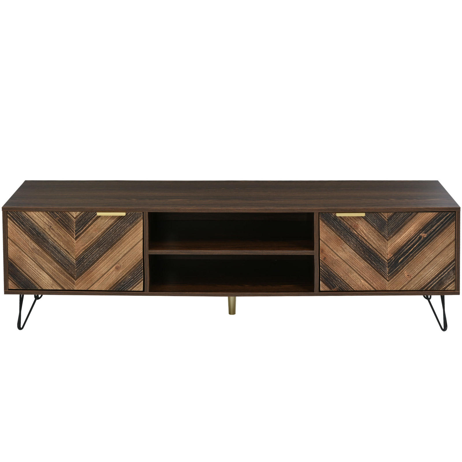 TV Lowboard 2 Türen, 2 offene Fächer - Braun, Holz (157/48/38cm)