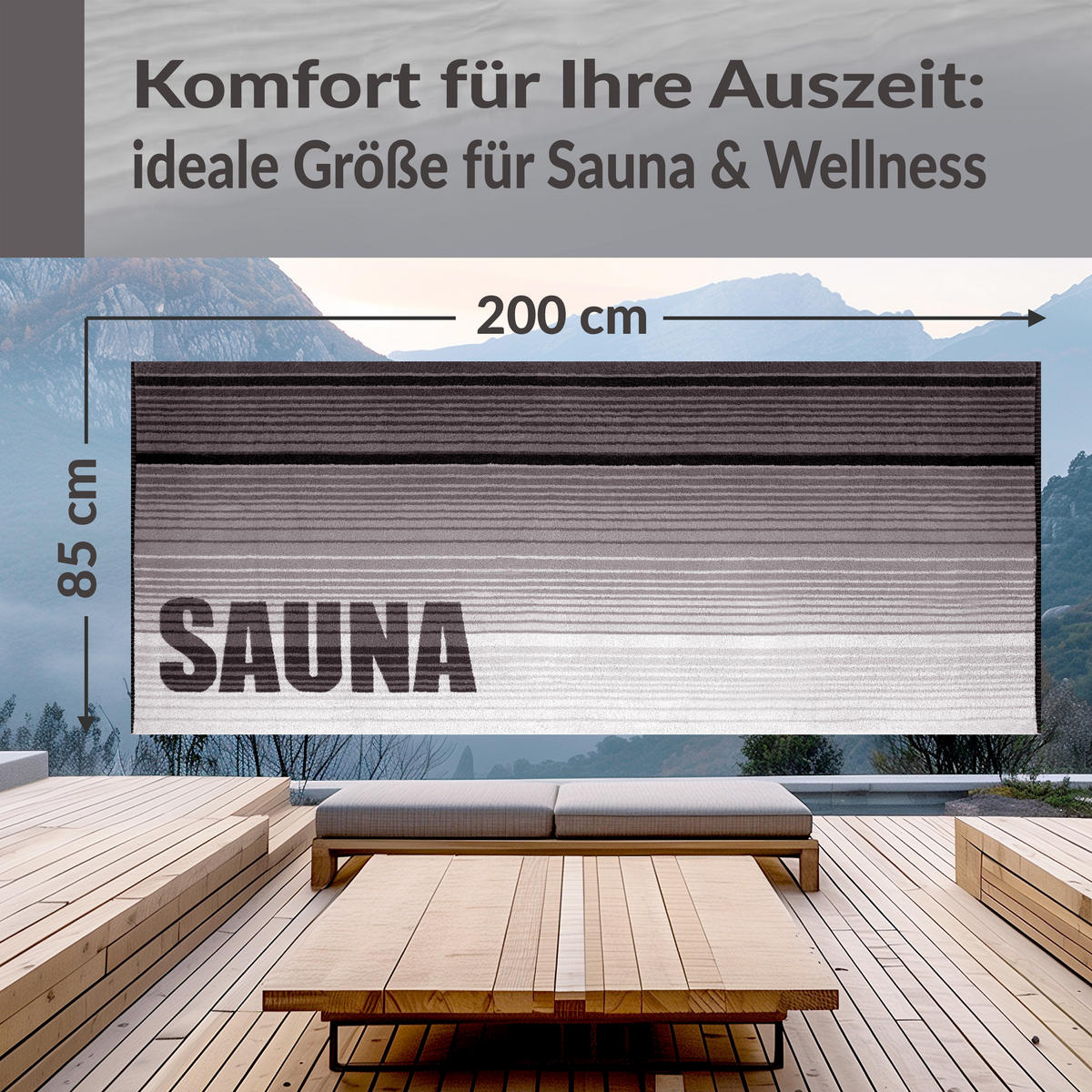 SAUNAHANDTUCH Oslo Grau – Schwarz 85x200 cm - Dunkelgrau/Grau, Textil (85/200cm) - Lashuma