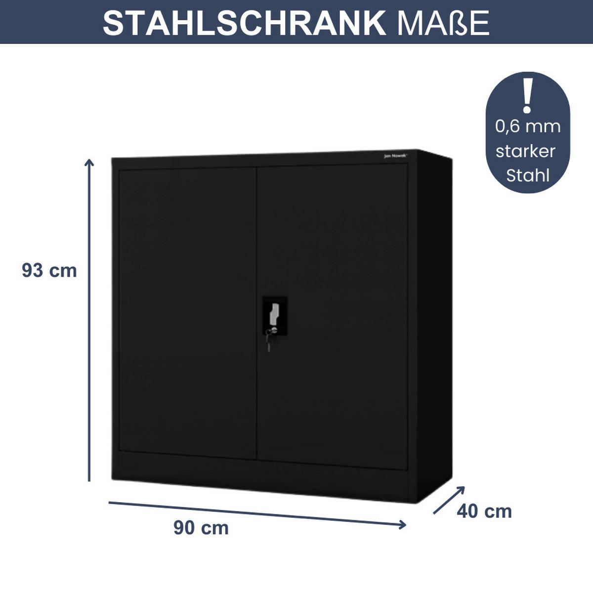 AKTENSCHRANK abschließbar BEATA mit Flügeltüren 93x90x40cm Schwarz - Schwarz, Metall (90/93/40cm) - Jan Nowak
