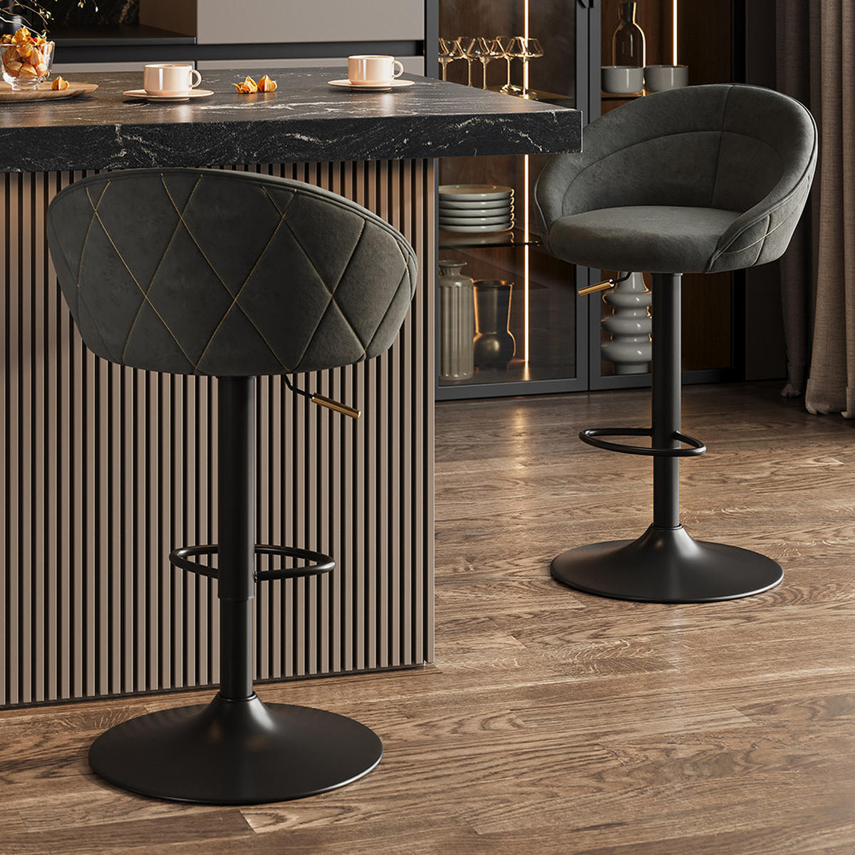 BARHOCKER Goldamo Anthrazit 58.5 x 84.5 cm 2er-Set - Anthrazit, Textil (58.5/84.5/105cm) - Vicco