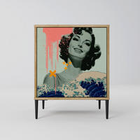 SIDEBOARD KANAGAWA BEAUTY, Eichefarben, 57,5x42x72,5 cm, Schwarze Metallfüße - Eichefarben/Multicolor, Holzwerkstoff/Metall (57.5/72.5/42cm) - SpaceRebels