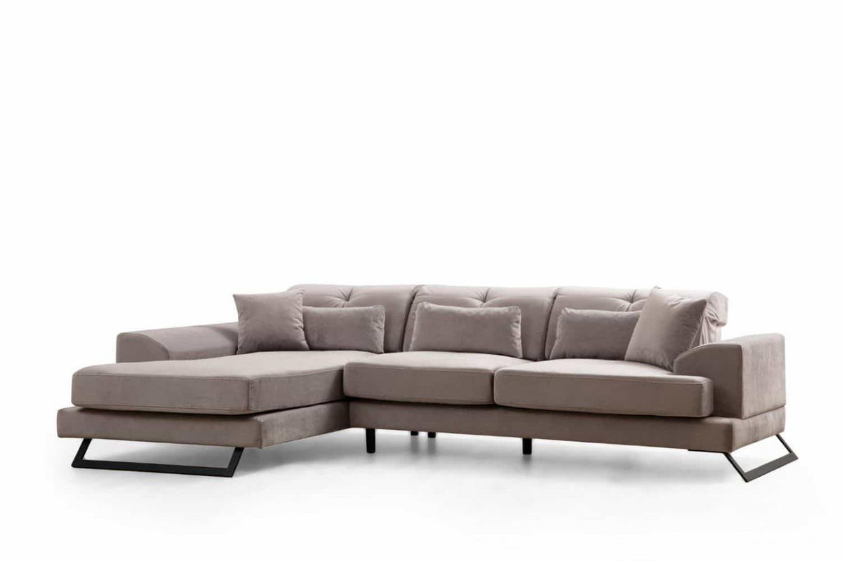 ECKSOFA mit verstellbarer Rückenlehne - Hellgrau/Schwarz, Holz/Textil (304/190cm) - myHomelando