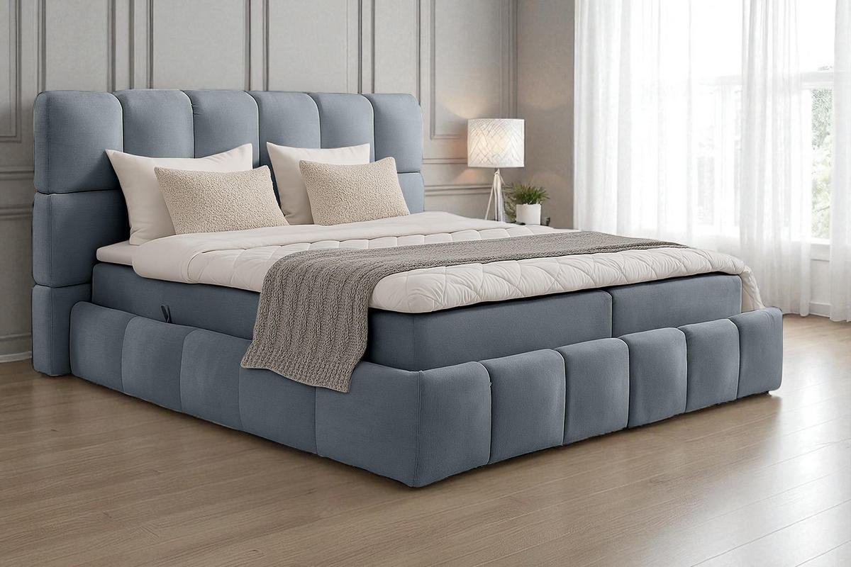 BOXSPRINGBETT AURA mit Topper und Bettkasten, Steingrau, H3 Bonell, 200x200 cm - Schieferfarben, Textil (200/200cm) - KS Home Concept