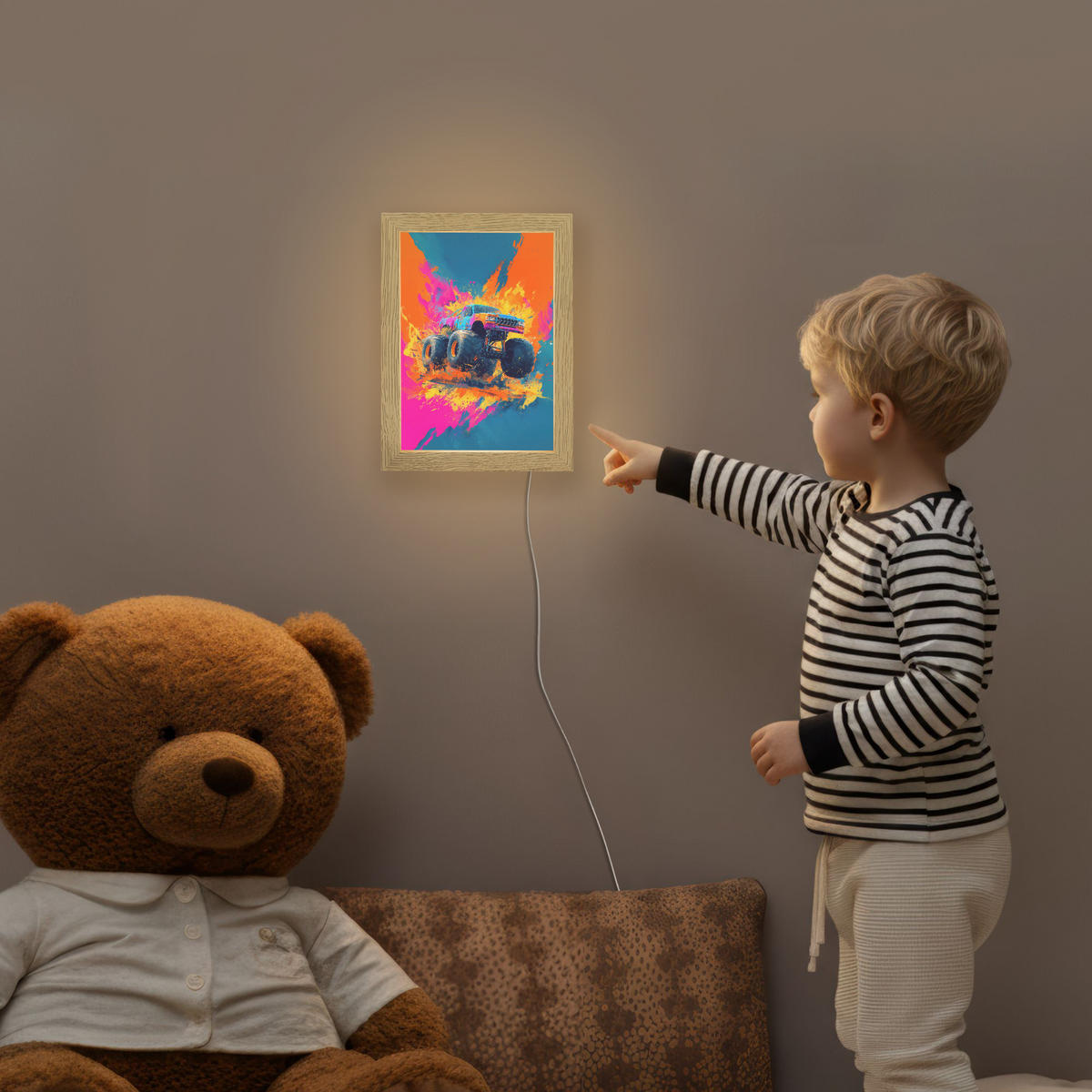 NACHTTISCHLAMPE Monstertruck - Abstrakt - Farbspritzer - Farbenfroh 15x20 cm - Pink, Holzwerkstoff (8/15/20cm)