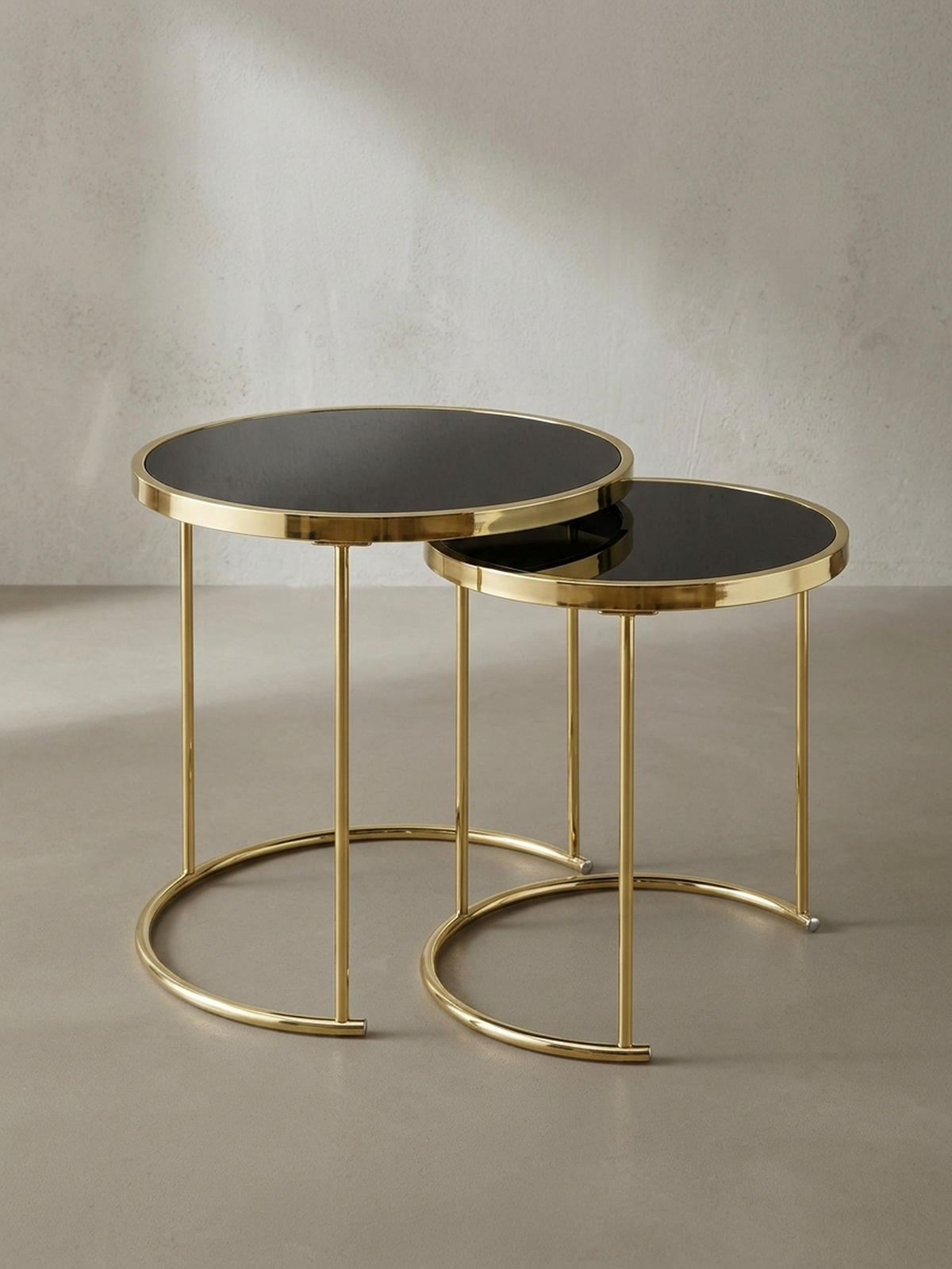 SATZTISCH Set – 2-teilig Metall Hochglanz schwarzes Glas 50/42 cm - Goldfarben/Schwarz, Glas/Metall (50/50/50cm) - KADIMA DESIGN