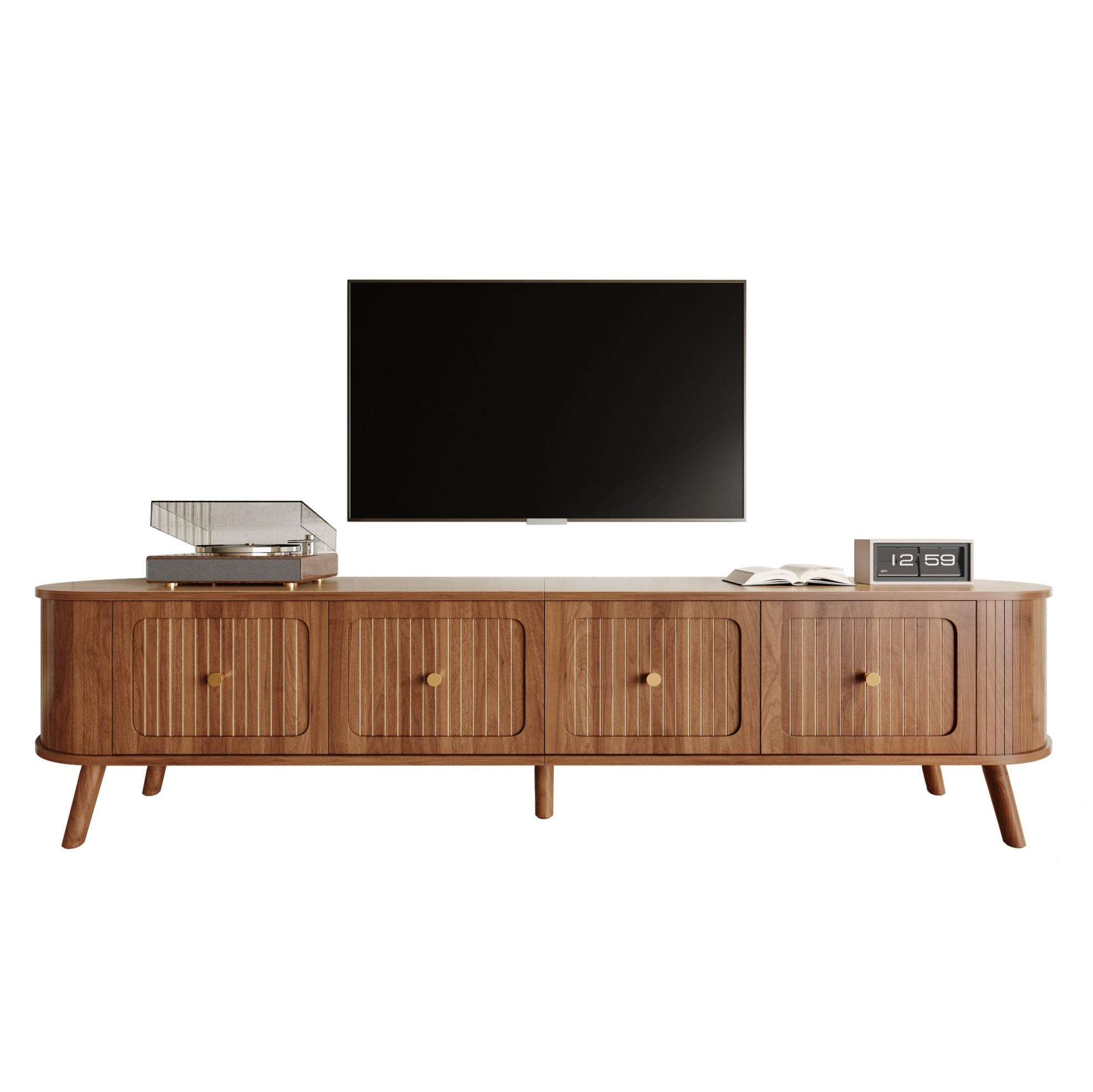 TV-SCHRANK aus MDF und Spanplatte 180x38x47 cm Nussbaum mit 4 Klapptüren und Vintage-Design - Braun, Holzwerkstoff (180/47/38cm) - Modfu