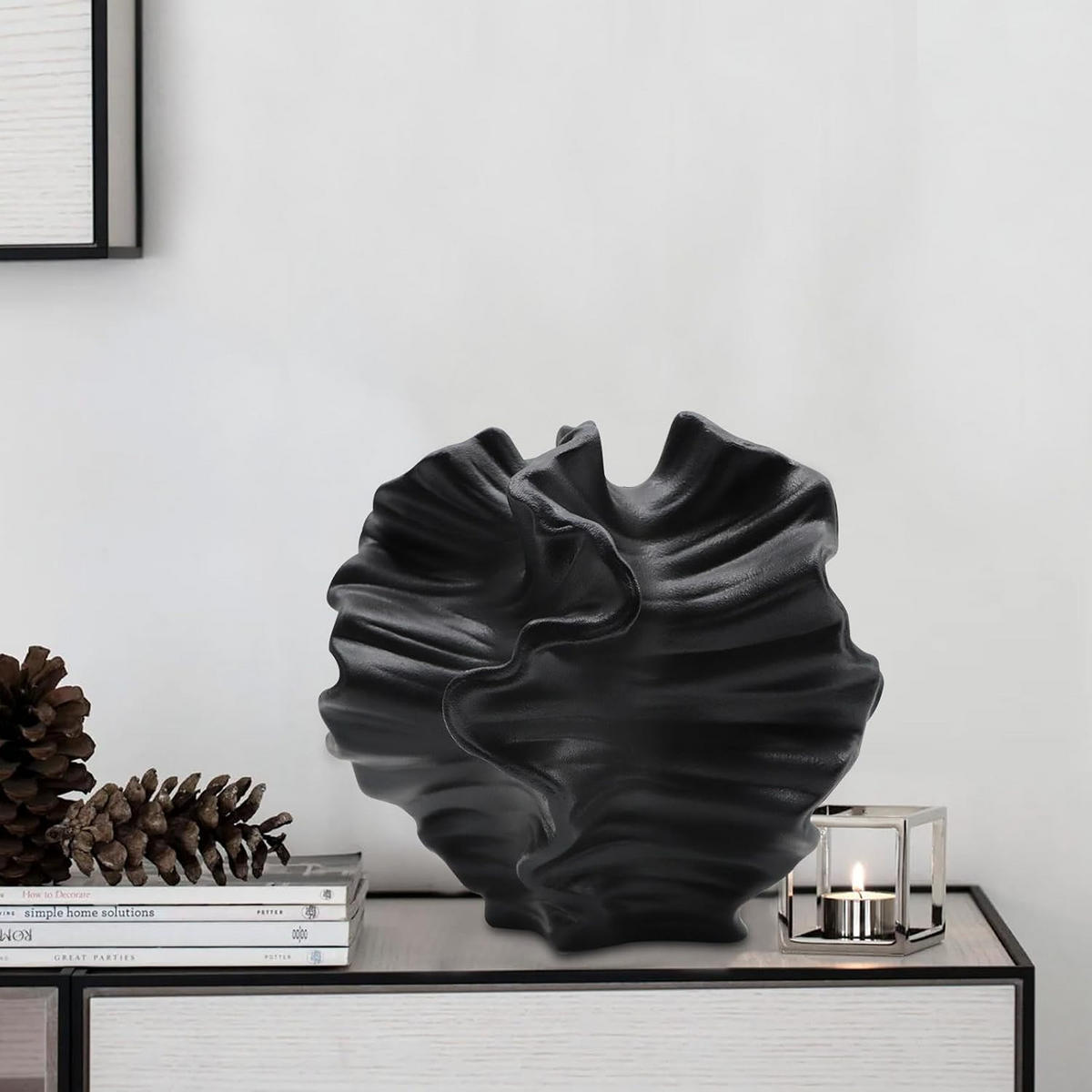 VASE 17 x 4,2 x 17 cm Keramik - Schwarz, Metall (17cm) - LIBRATON