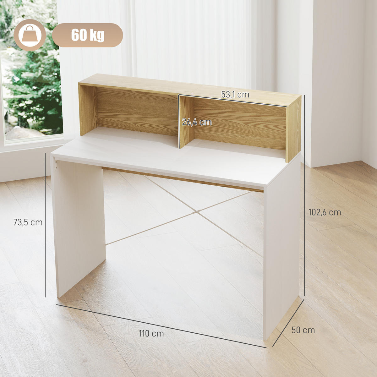 BÜROTISCH Weiß und Naturholz 1 Stück - Multicolor, Holzwerkstoff (80/40/102.6cm) - GiPP