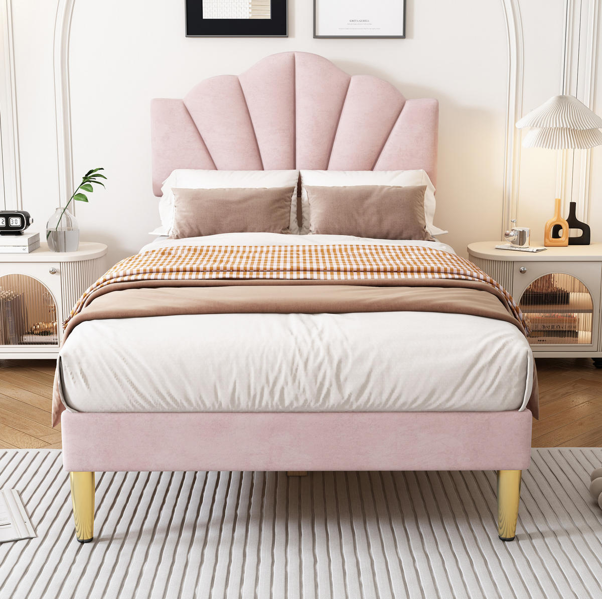 POLSTERBETT 90/200 cm in Rosa mit Samtbezug und höhenverstellbarem Kopfteil - Rosa, Textil (90/200cm) - BEAOK