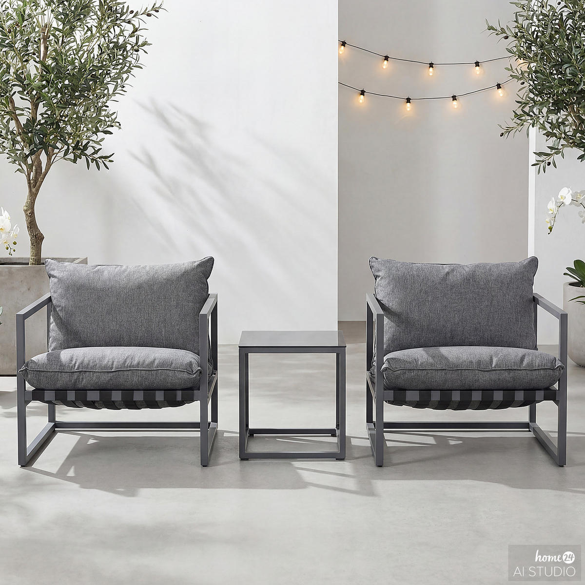 LOUNGEGRUPPE - 3-teilig - Stahl / Webstoff - Grau - Grau, Glas/Textil - home24