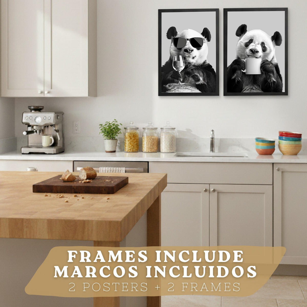 PLAKAT Sada 2 Panda Bears A3 Černý rám - černá, papír (29.7/1/42cm) - Nacnic