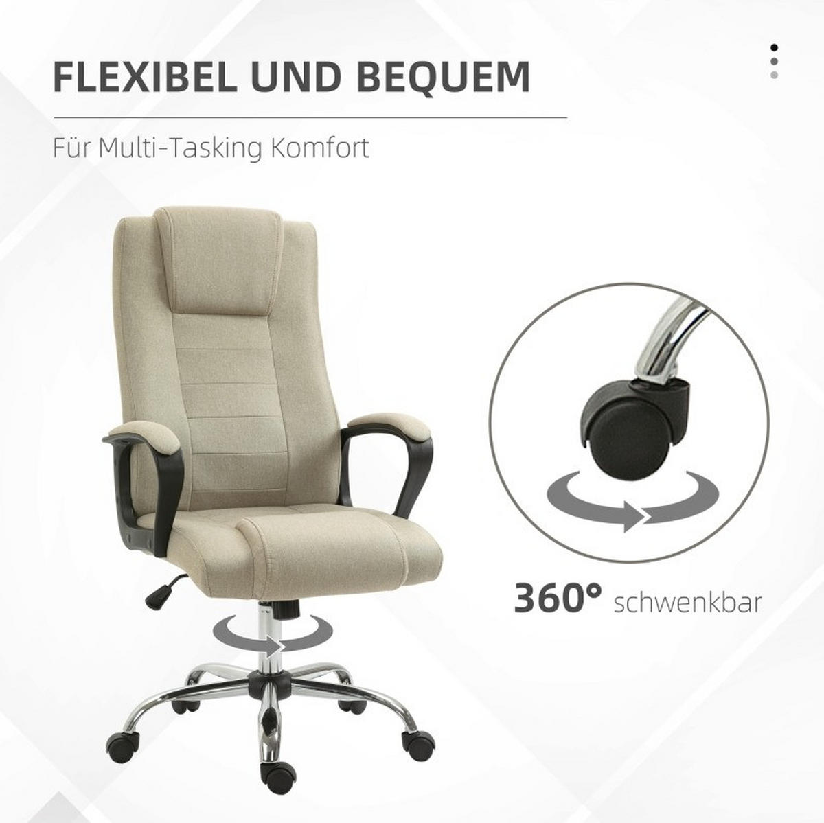 STUHL 62/76/110-119 cm, ergonomisch, höhenverstellbar und drehbar in Leinenoptik, Beige - Beige, Kunststoff (62/119/76cm) - Redom