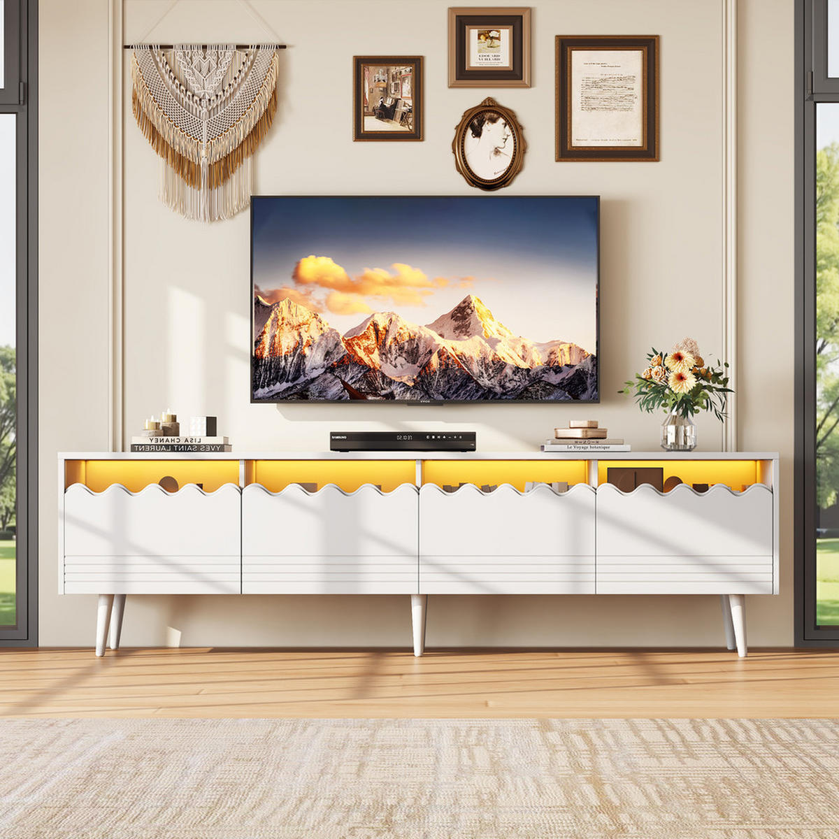 TV-SCHRANK 176 cm mit Schubladen und Schränken für TV bis 75 Zoll - Weiß, Holz (44.93/45/97.56cm) - FLIEKS