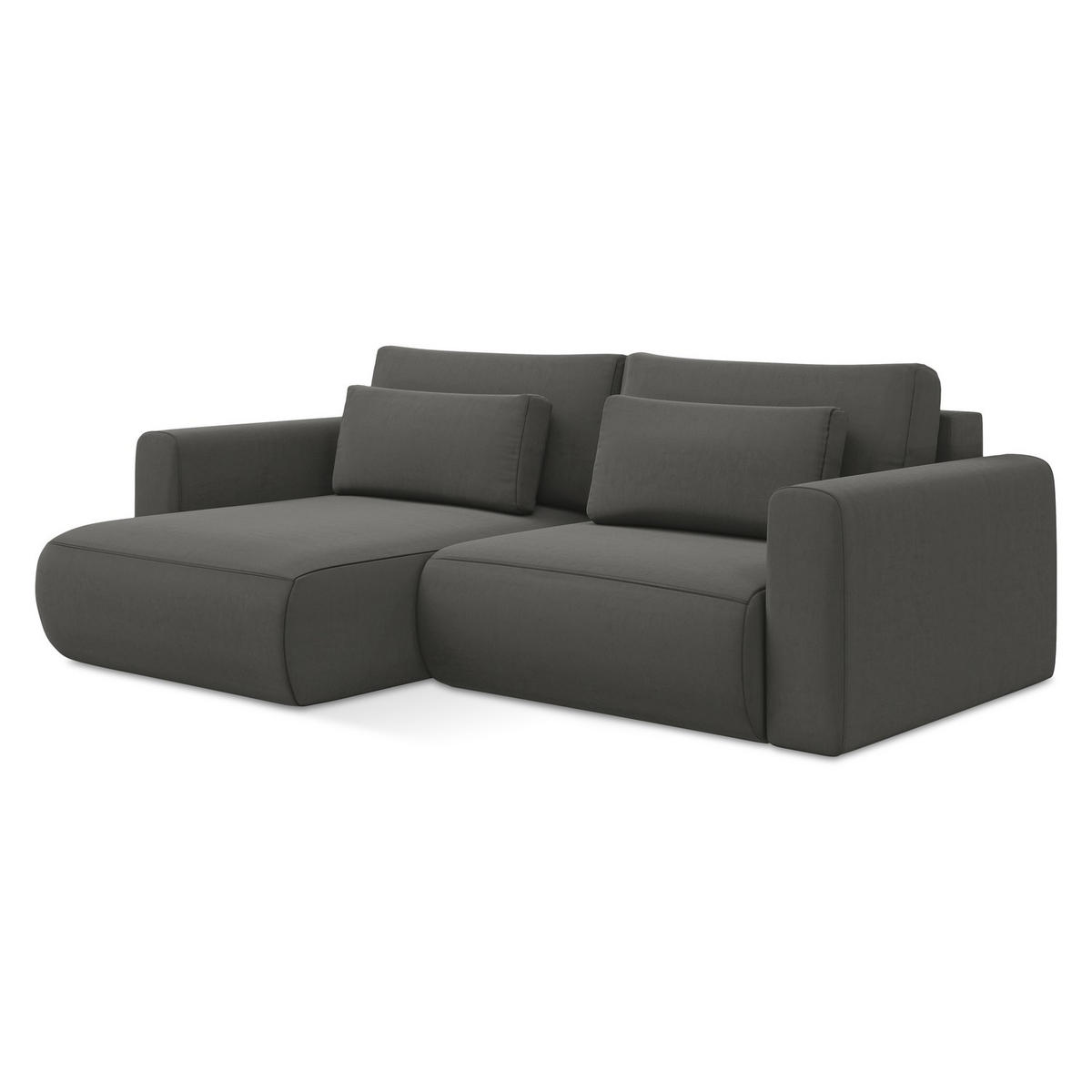 ECKSOFA mit Schlaffunktion Samt Stoff Grau - Dunkelgrau/Schwarz, Kunststoff/Textil (149/240cm) - LaMiaSofa