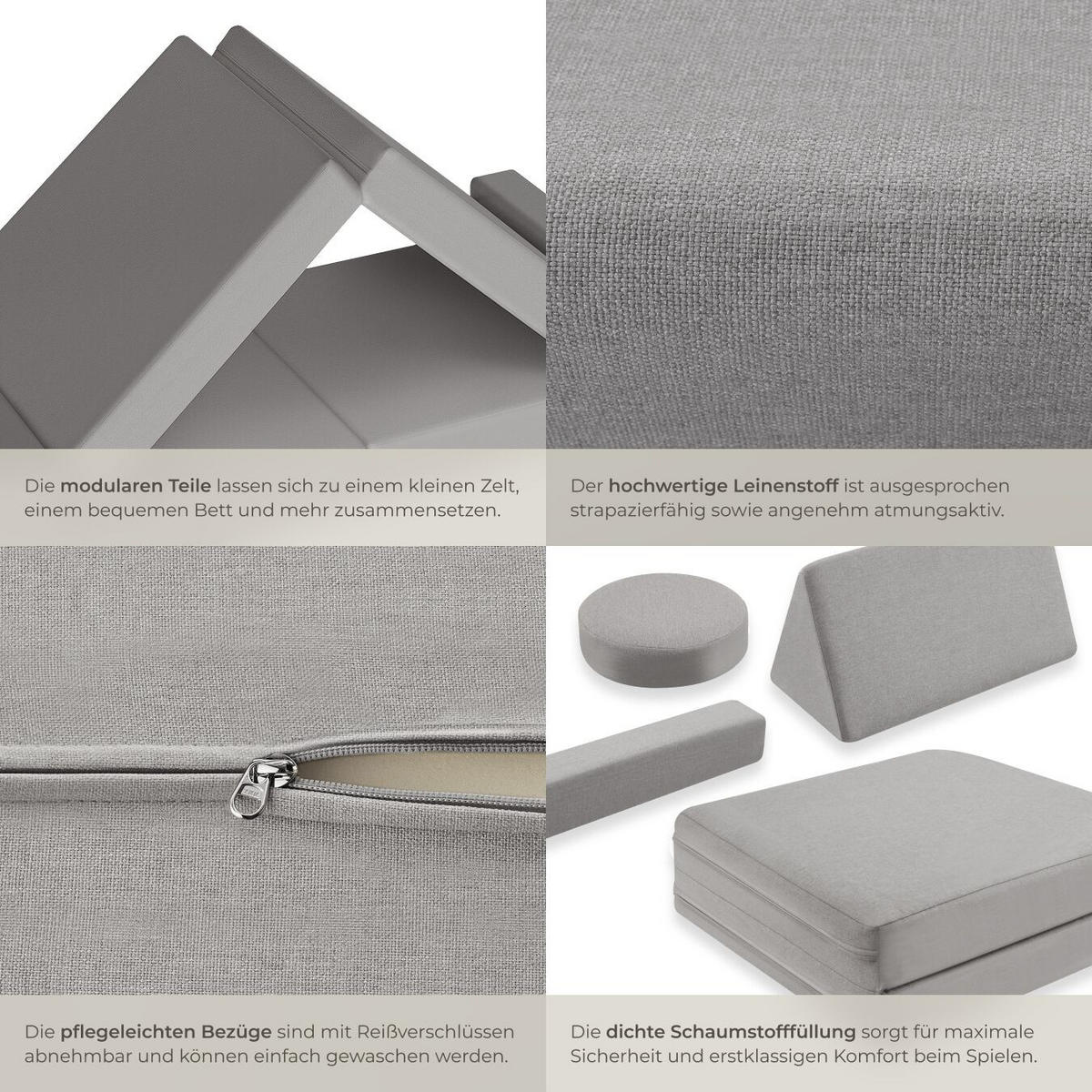 SPIELSOFA Lilly,stapelbar,grau - Grau, Textil (160/56/80cm) - tectake