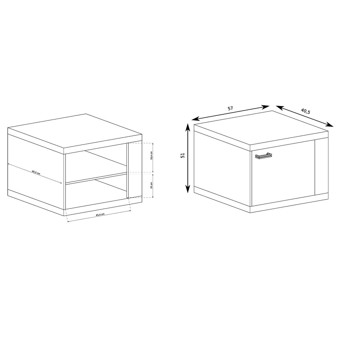 NACHTTISCH BALESTRAND N18 Metallgriffe Eiche - Eichefarben/Silberfarben, Glas/Holzwerkstoff (57/51/41cm) - Komodee