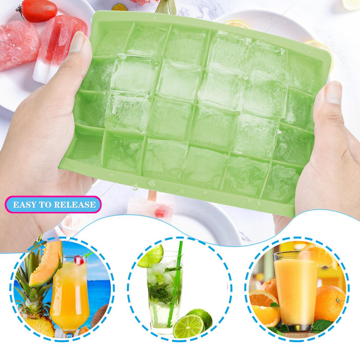 EISWÜRFELFORM 2er Set - Grün, Kunststoff (13/2.5/18cm) - Intirilife