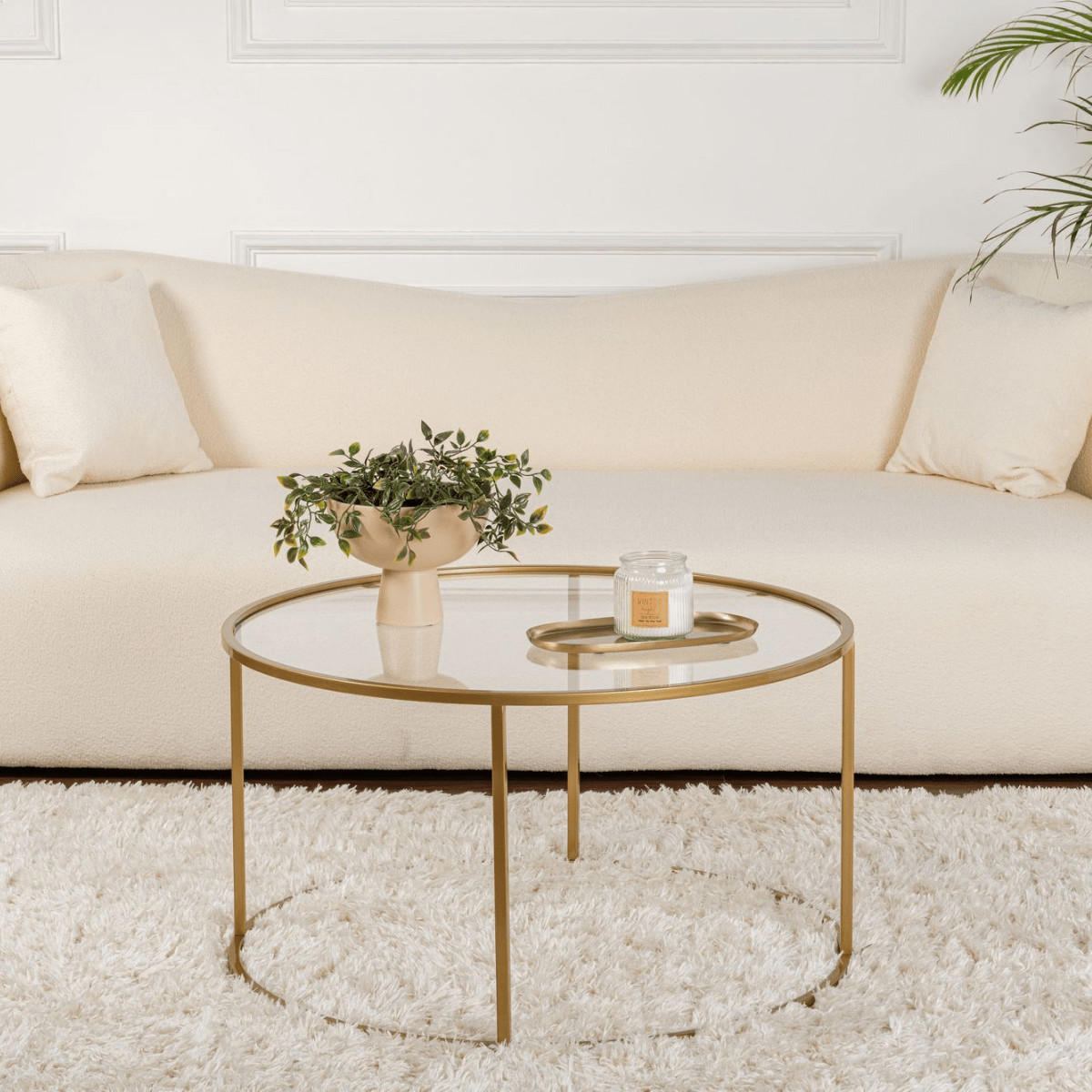 COUCHTISCH mit Glasplatte 80/80/43 cm - Goldfarben, Metall (80/80/43cm) - Calicosy