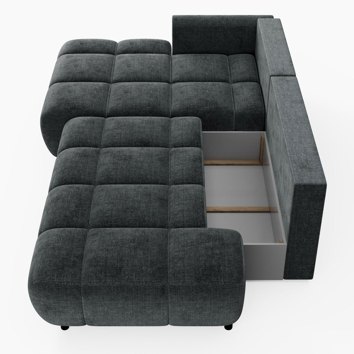 ECKSOFA BARI Links Schwarz Chenille-Stoff L-Form Couch mit Schlaffunktion & Bettkasten - Schwarz, Holz (170/280cm) - Barchello