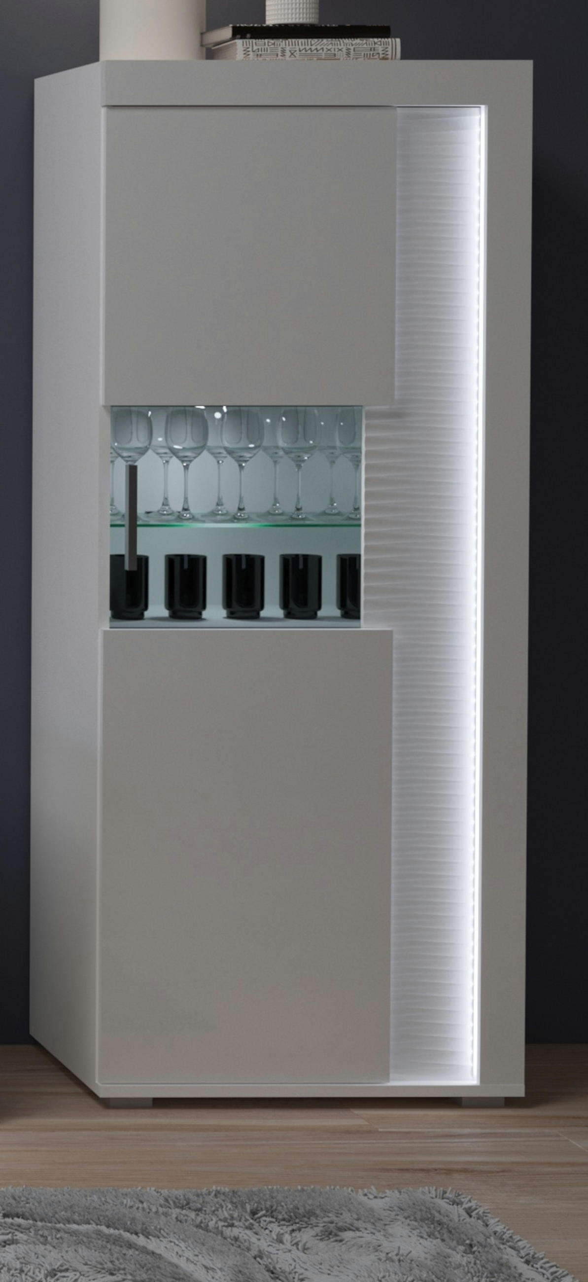 VITRINE weiß Hochglanz 60 x 150 cm, Soft-Close-Funktion, inkl. Beleuchtung - Weiß Hochglanz/Silberfarben, Glas/Holzwerkstoff (60/148/37cm) - Inn.Furn