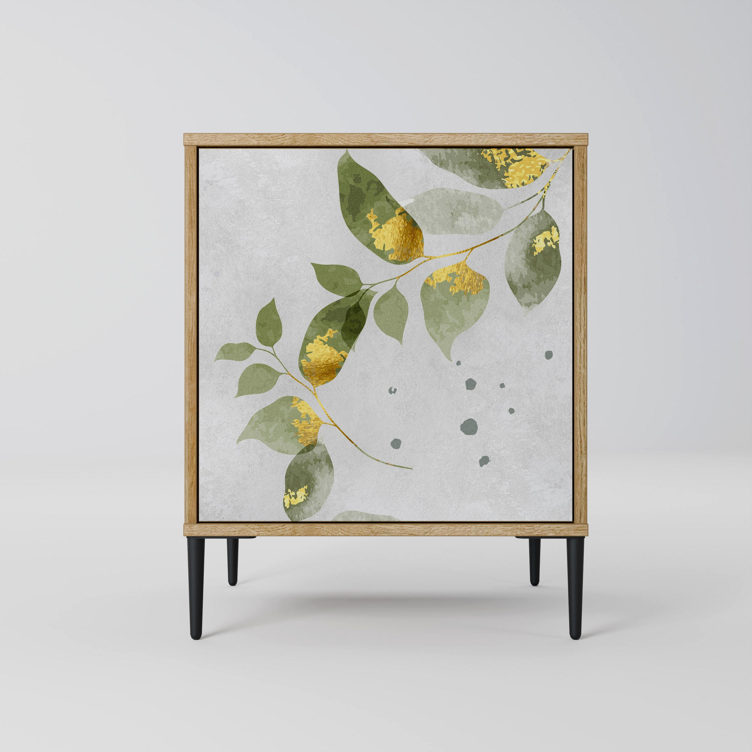 SIDEBOARD ELEGANT BOTANICS, Eichefarben, 57,5x42x72,5 cm, Schwarze Metallfüße - Eichefarben/Multicolor, Holzwerkstoff/Metall (57.5/72.5/42cm) - SpaceRebels