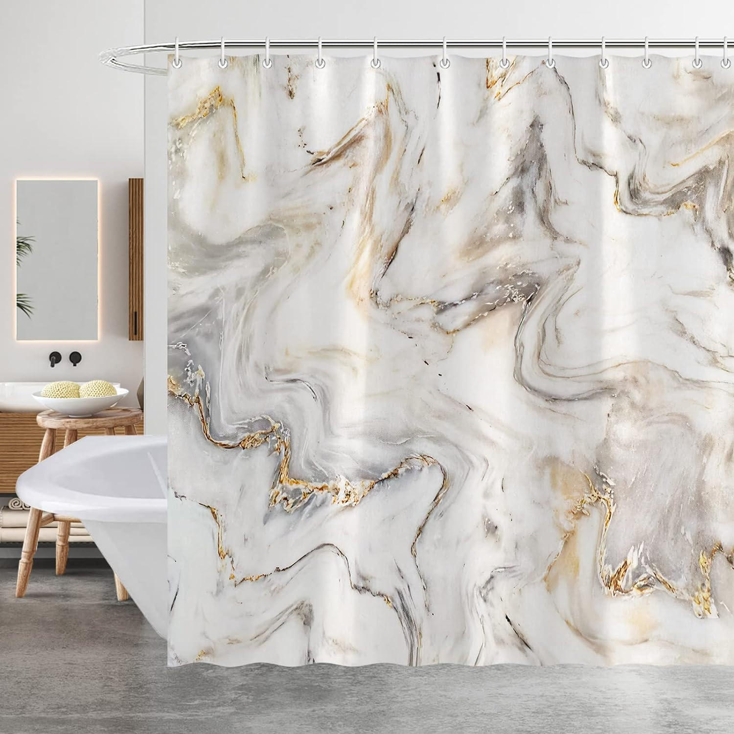 DUSCHVORHANG 180 x 180 cm Marmor schimmelresistent wasserdicht mit Haken - Multicolor, Textil (180/180cm) - MCBOSON