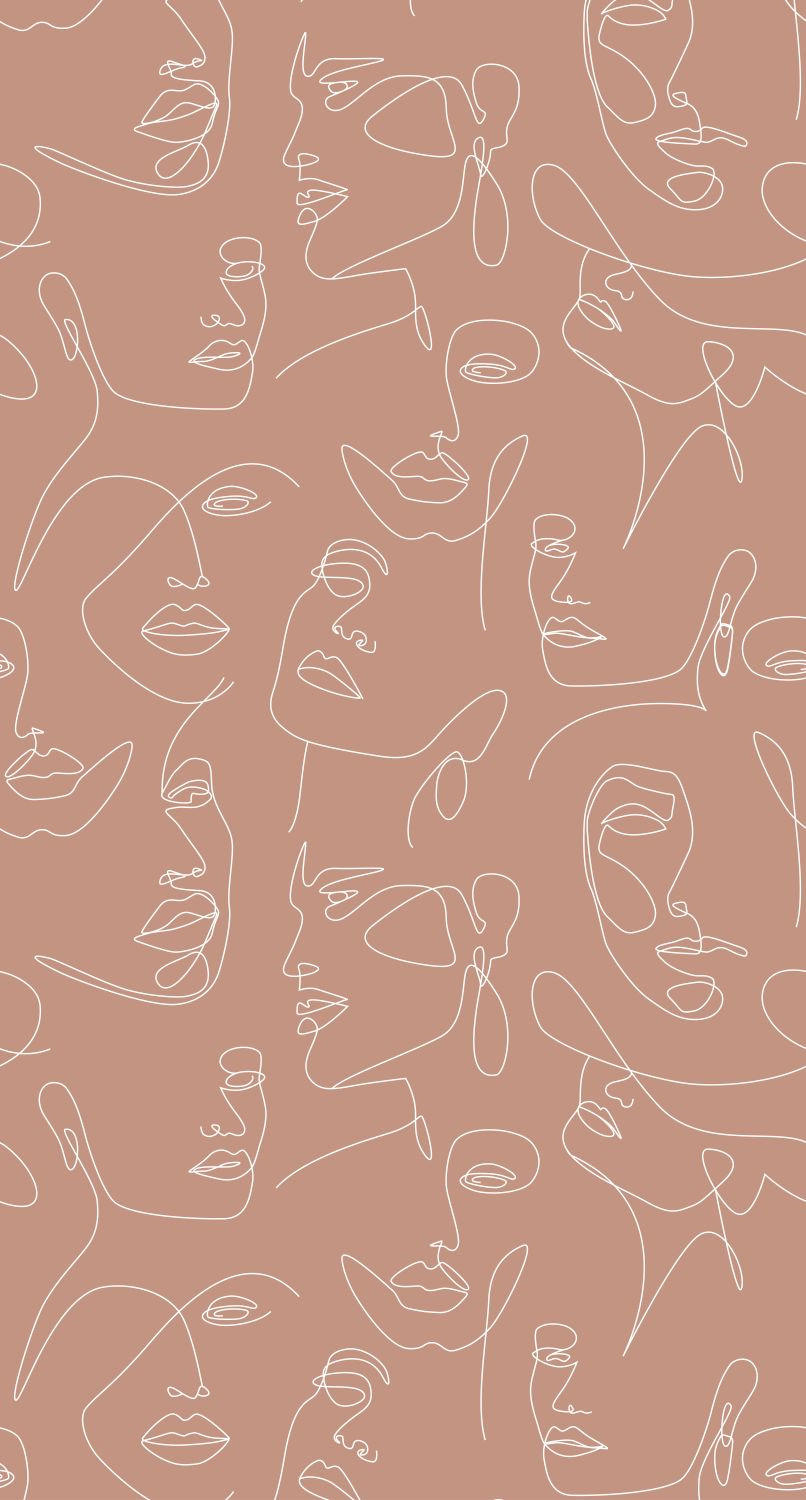 FOTOTAPETE Line Art Gesichter 150 x 279 cm - Terracotta, Papier (150/279cm) - ESTAhome