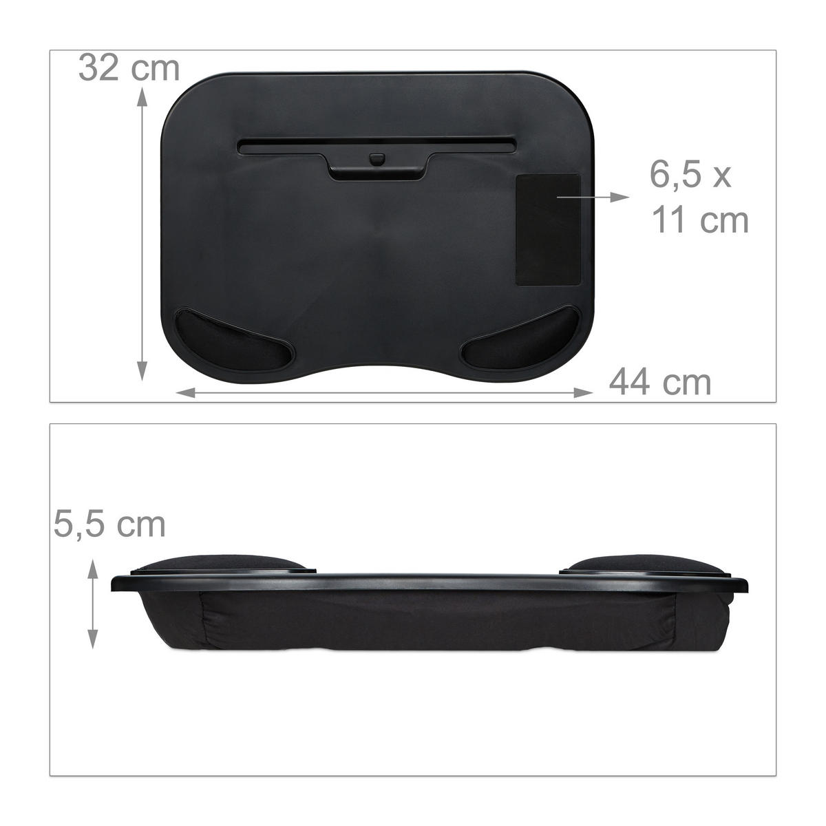KNIETABLETT Schwarz mit Kissen Tablet Halterung 11 Zoll - Schwarz, Kunststoff/Textil (32/44/5.5cm) - Relaxdays