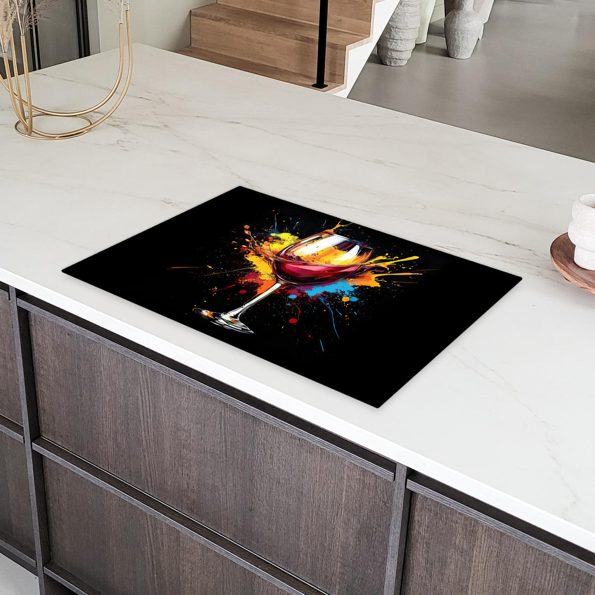 HERDABDECKPLATTE Wein - Glas - Graffiti - Getränk - Rot - Farbe Ceranfeldabdeckung 80x52 cm - Weinrot, Kunststoff (80/52/0.2cm) - MuchoWow