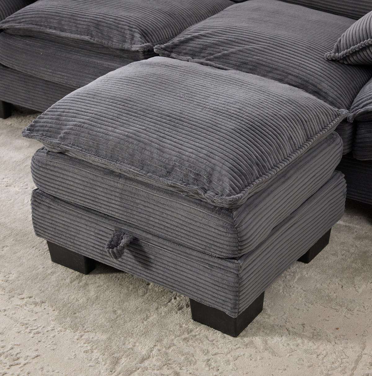 ECKSOFA 260/132/84 cm dunkelgrau aus Cord mit Hocker und USB-C - Dunkelgrau, Textil (132/260cm) - OKWISH