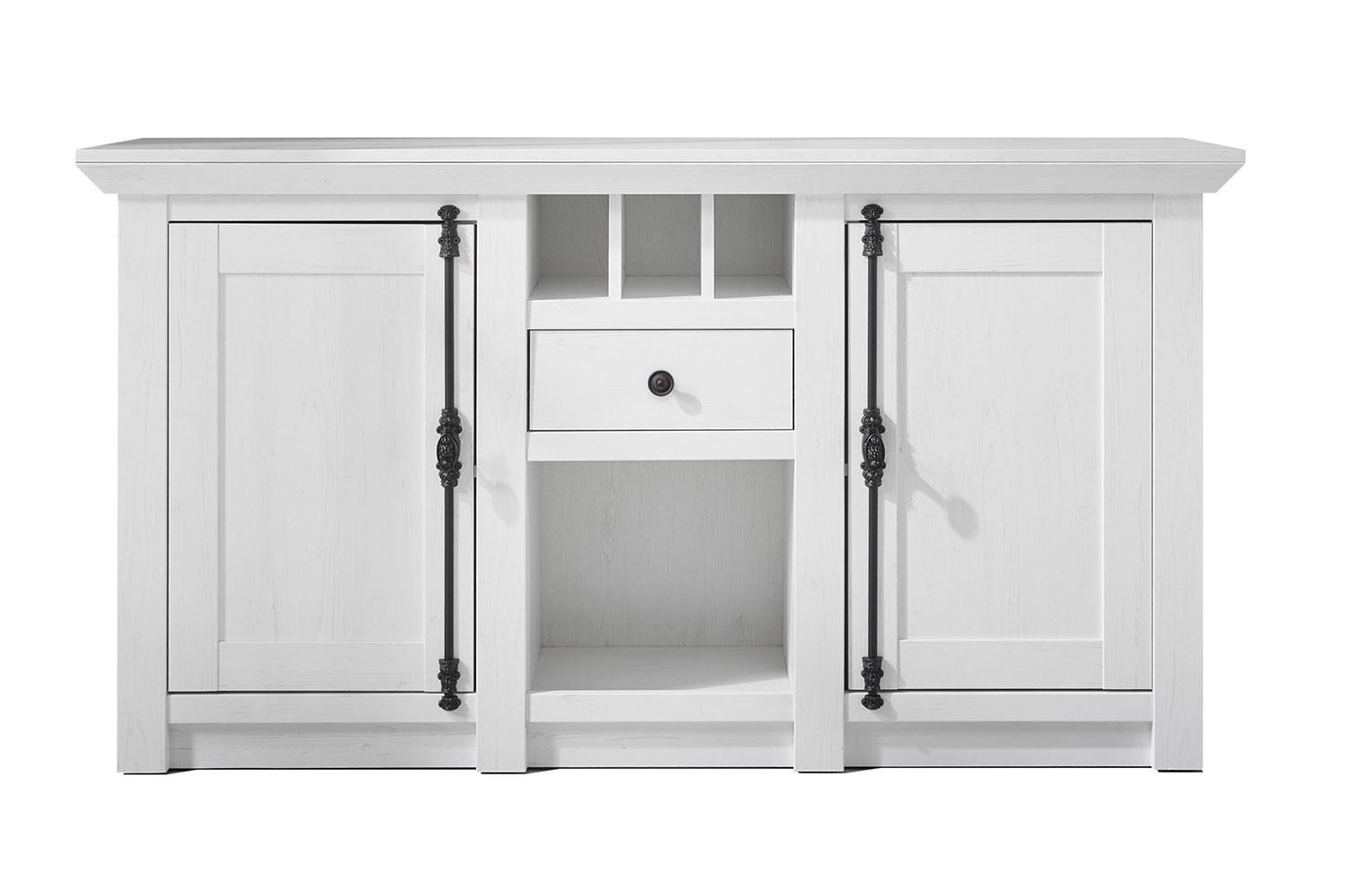 SIDEBOARD Westerland Pinie weiß 152 / 45 / 83cm - Schwarz/Weiß, Holzwerkstoff/Metall (105/115/45cm) - Feldmann-Wohnen