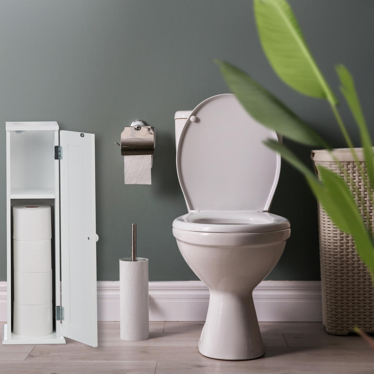 TOALETNÝ šatník - biela, kompozitné drevo (19.5/65/19.5cm) - Relaxdays