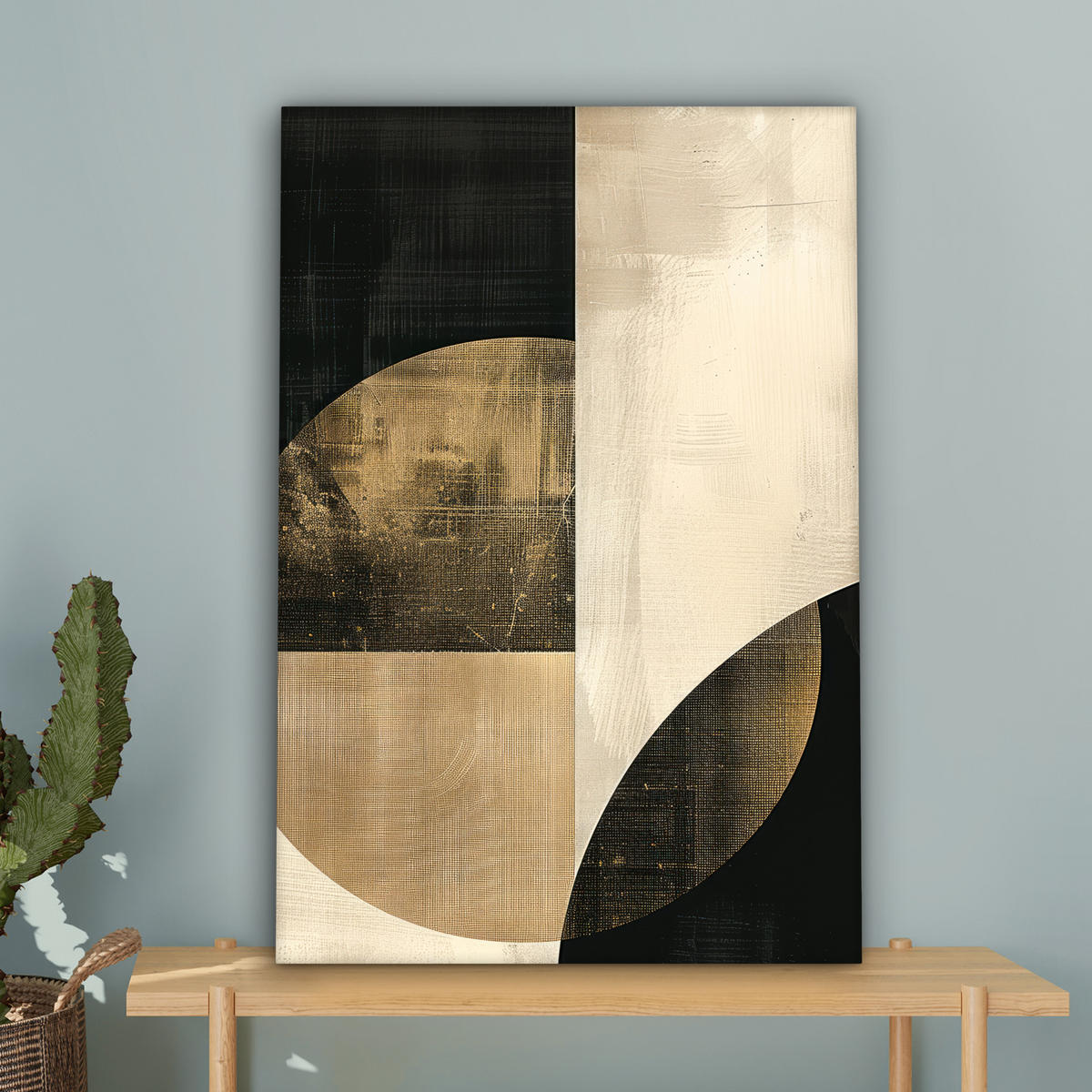LEINWANDBILD Abstrakt - Geometrische Formen - Schwarz - Gold 40x60 cm - Ecru, Textil (40/60cm) - MuchoWow