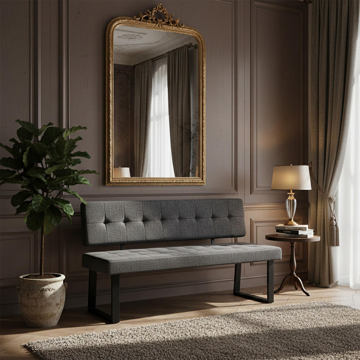 SITZBANK SIGFRID - Anthrazit, Textil/Metall (160/86/56cm) - B&D Home