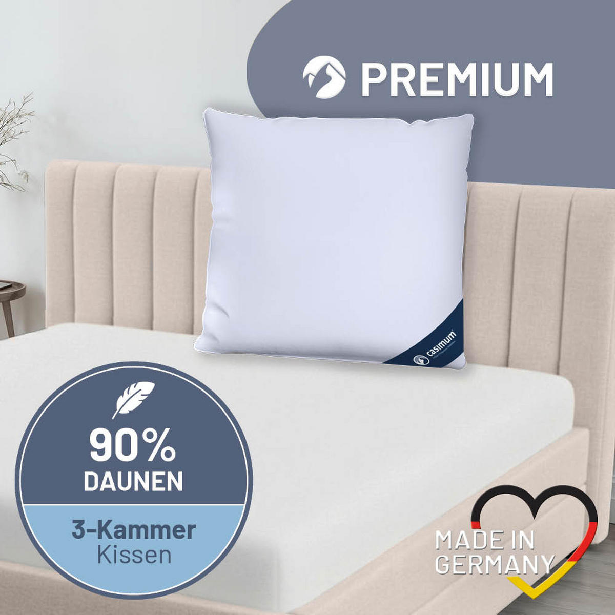 KOPFKISSEN 80x80 cm weich & stützend, 3-Kammer Daunenkissen 90% Daunen (Außen) - Weiß, Textil (80/80cm) - casimum