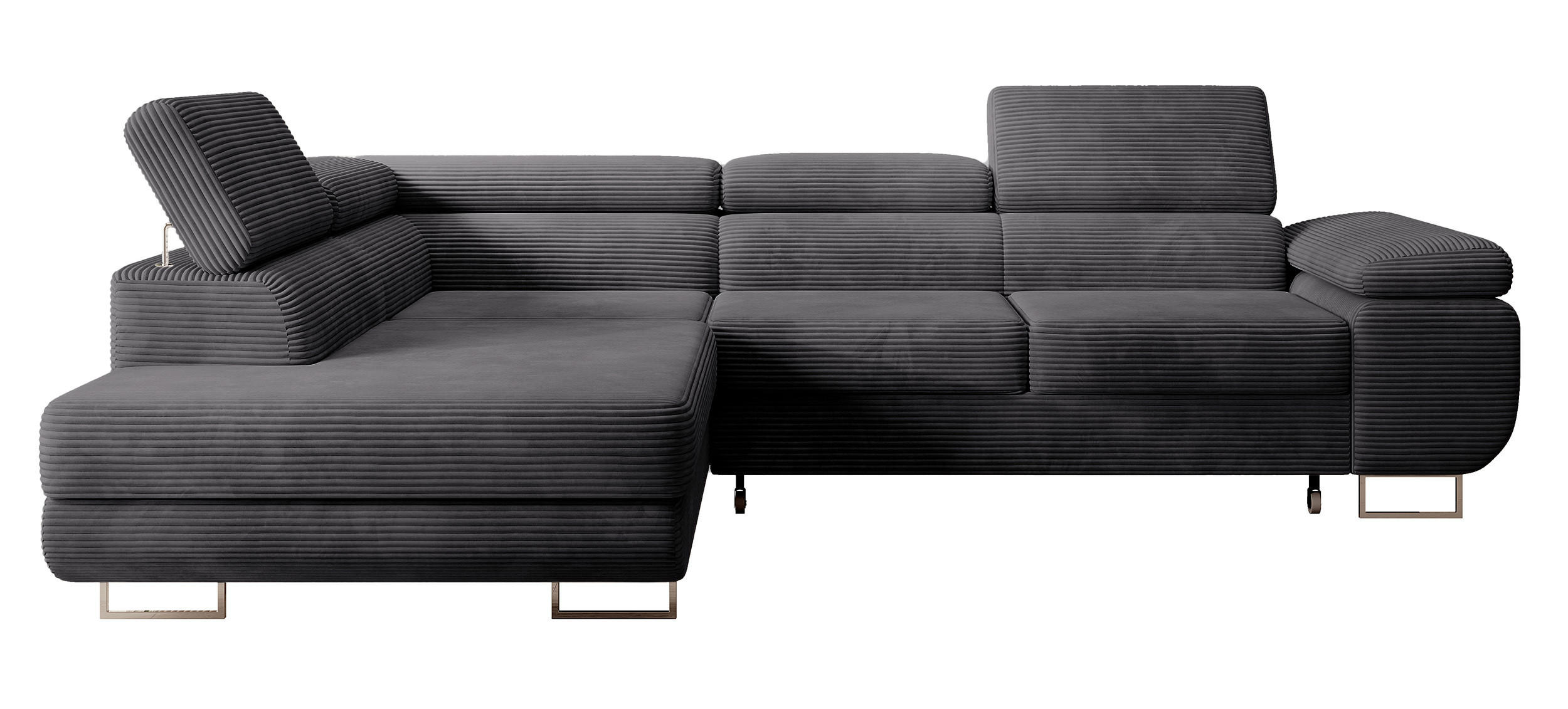 ECKSOFA Stevil Dunkelgrau Cordbezug - Dunkelgrau/Silberfarben, Textil/Metall (275/203cm) - Selsey