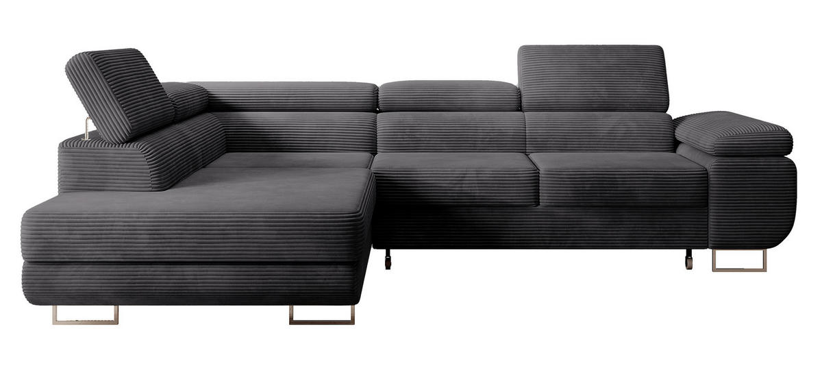 ECKSOFA Stevil Dunkelgrau Cordbezug - Dunkelgrau/Silberfarben, Textil/Metall (275/203cm) - Selsey
