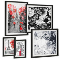 BILDER SET 5er Set - 50x50 cm & 20x30 cm & 40x60 cm Schwarzer Rahmen - graue Gemälde des Eiffelturms - Schwarz, Kunststoff (40/60cm) - TULUP
