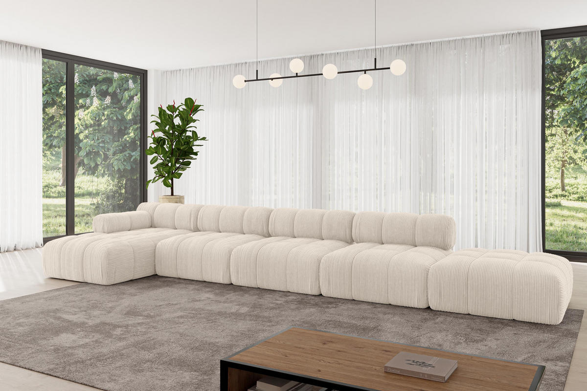 ECKSOFA modulares Sofa Lizur-L3 - 475x160x70 cm Beige Cord - Beige, Holzwerkstoff/Textil (475/160cm) - ALTDECOR