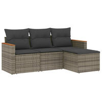 GARTEN-SOFAGARNITUR 4-teilig Mit Kissen Grau Poly Rattan - Grau, Kunststoff - vidaXL